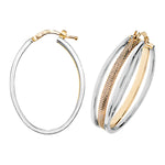 9ct Gold Two Tone Double Style Hoop Earrings. 34mm*344mm. Hypoallergenic 9ct Gold Jewellery for women.