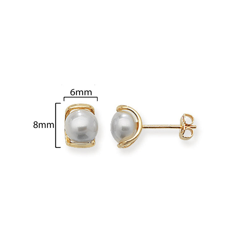 9ct Gold Stud Earrings Set with Freshwater Pearl - Hypoallergenic 9ct Gold Jewellery for Ladies  - 8mm * 6mm