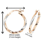 9ct Two Tone Gold hoop Earrings.  21mm*20mm.   Hypoallergenic 9ct Gold Jewellery for women..