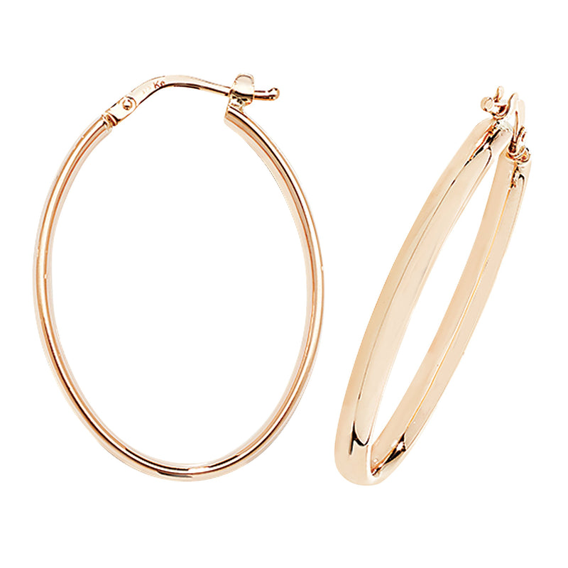 9ct Gold Oval Hoop Earrings.  24mm * 24mm.  Hypoallergenic 9ct Gold Jewellery for women.