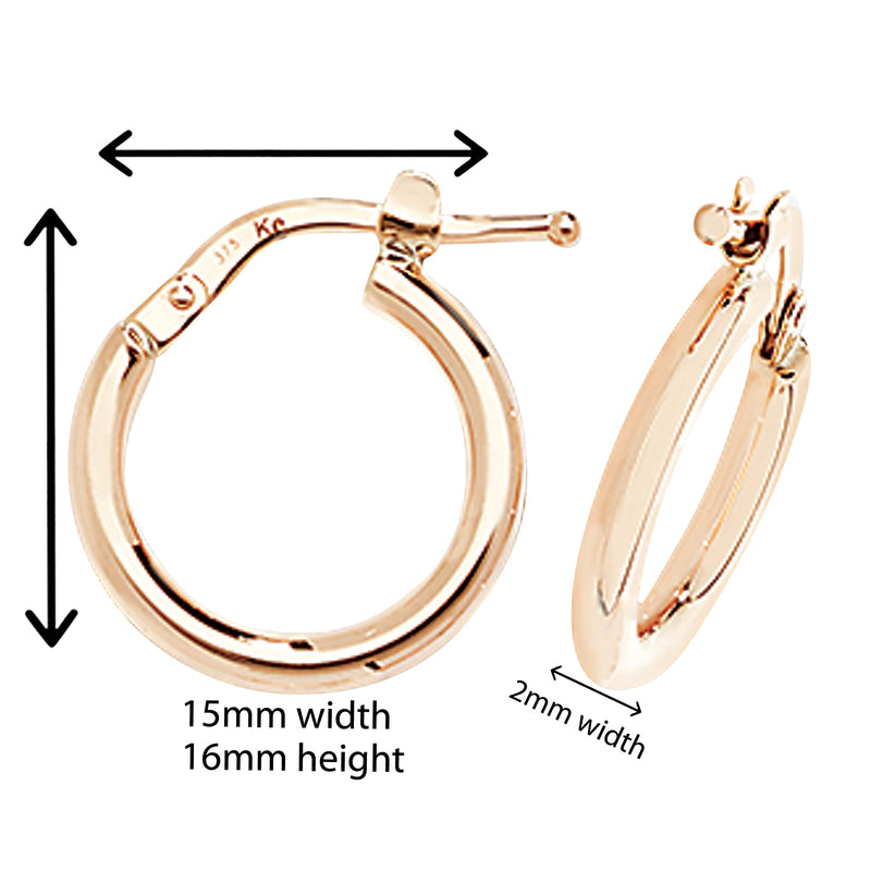 9ct Gold Hoop Earrings. 16mm*15mm Hypoallergenic 9ct Gold Jewellery for women..