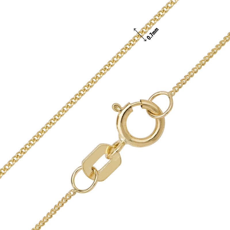 9ct Yellow Gold 0.7mm Diamond Cut Curb Necklace 18 inches.  Hypoallergenic 9ct Gold Jewellery for women