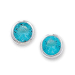 Blue Round Cubic Zirconia Stud Earrings. 6mm * 6mm Hypoallergenic Sterling Silver Earrings for women by Aeon
