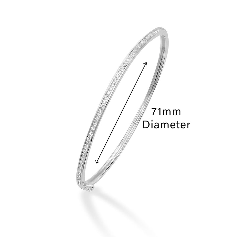 Sterling Silver Cubic Zirconia Bangle - Hypoallergenic Jewellery for Women Gifts for Girls - 71mm * 3mm