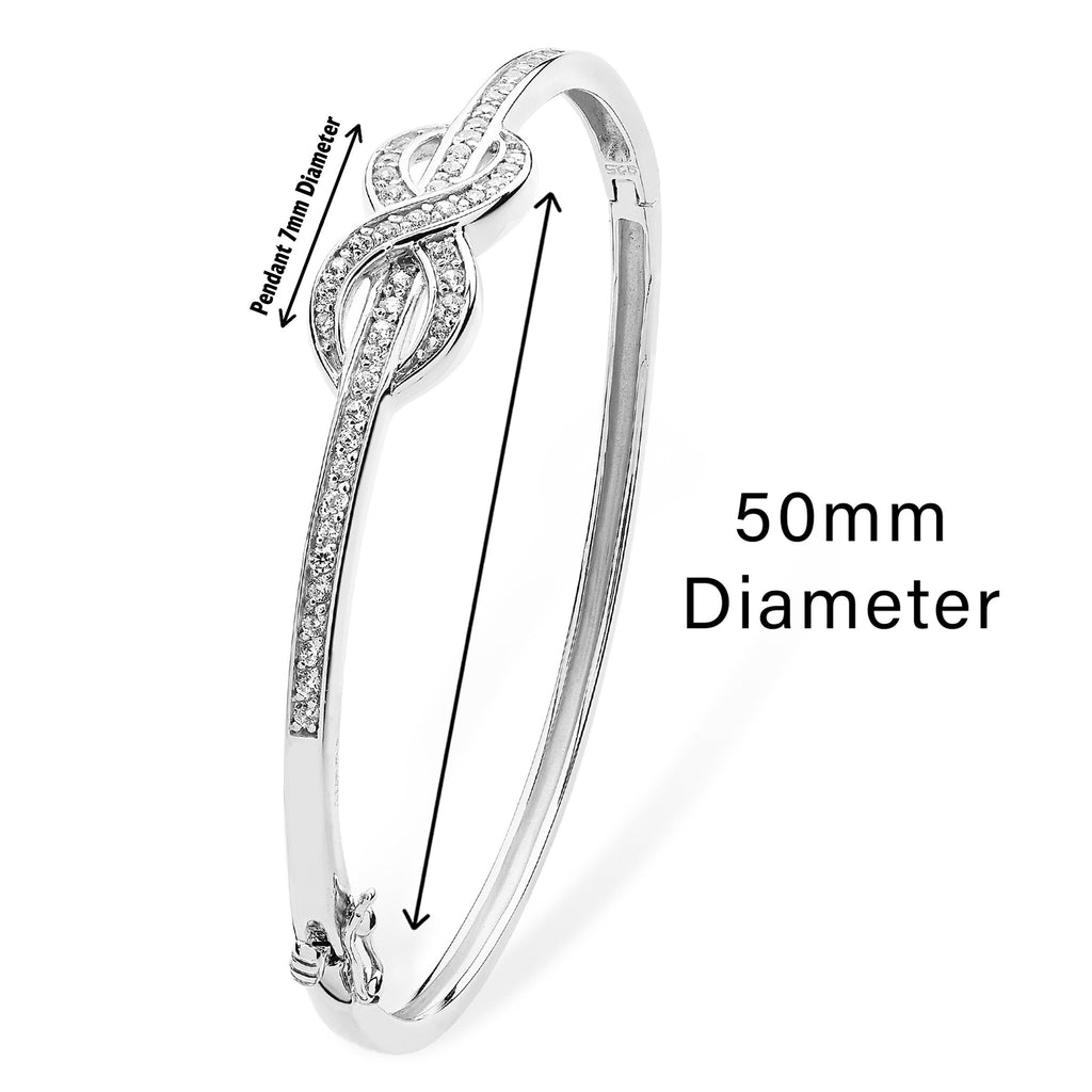 Sterling Silver White Cubic Zirconia Infinity Bangle - Hypoallergenic Jewellery for Women - 50mm * 2mm