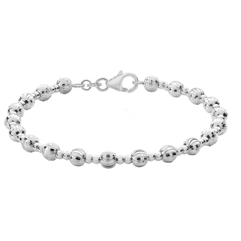 Sterling Silver Diamond Cut Beaded Bracelet -Hypoallergenic Ladies Jewellery by Aeon - 64mm * 5mm