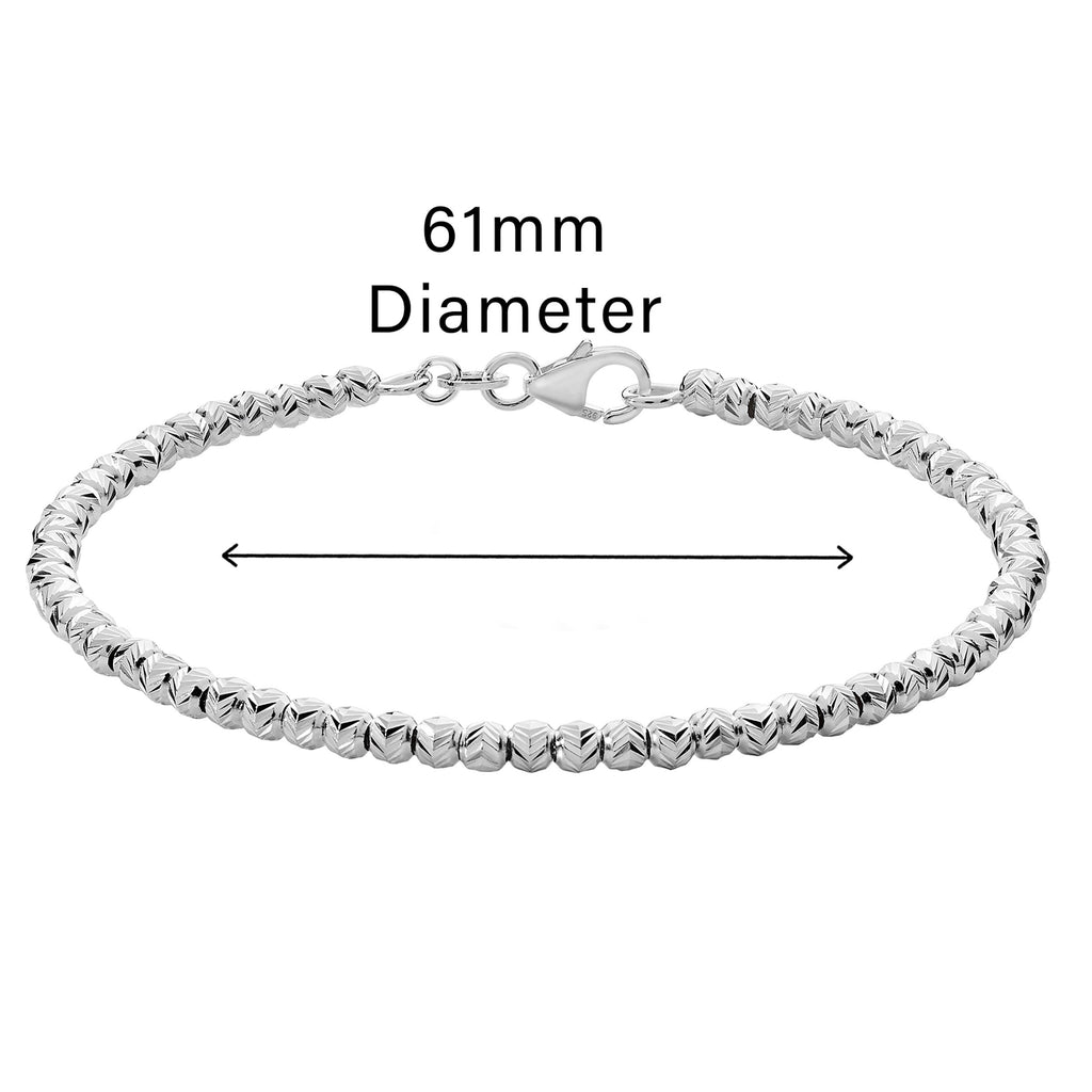 Sterling Silver Diamond Cut Beaded Bracelet -Hypoallergenic womens jewellery- 61mm * 3mm