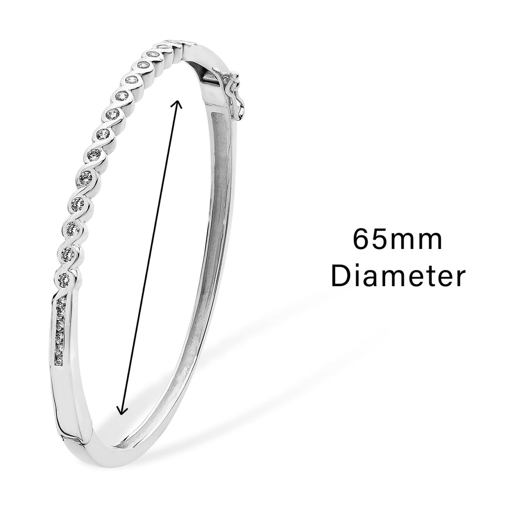 Sterling Silver Cubic Zirconia Bangle. Hypoallergenic Jewellery for Women 65mm * 3mm