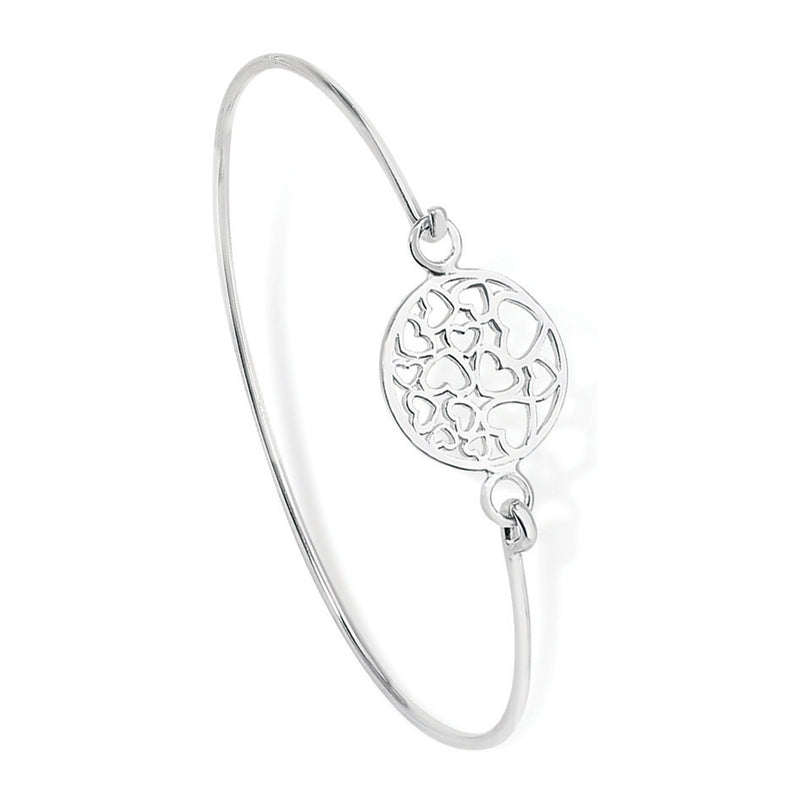 Sterling Silver Heart Detail Bangle - Hypoallergenic Ladies Jewellery by Aeon- 73mm * 1mm