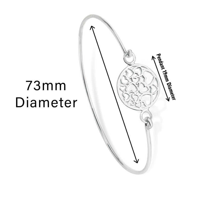 Sterling Silver Heart Detail Bangle - Hypoallergenic Ladies Jewellery by Aeon- 73mm * 1mm