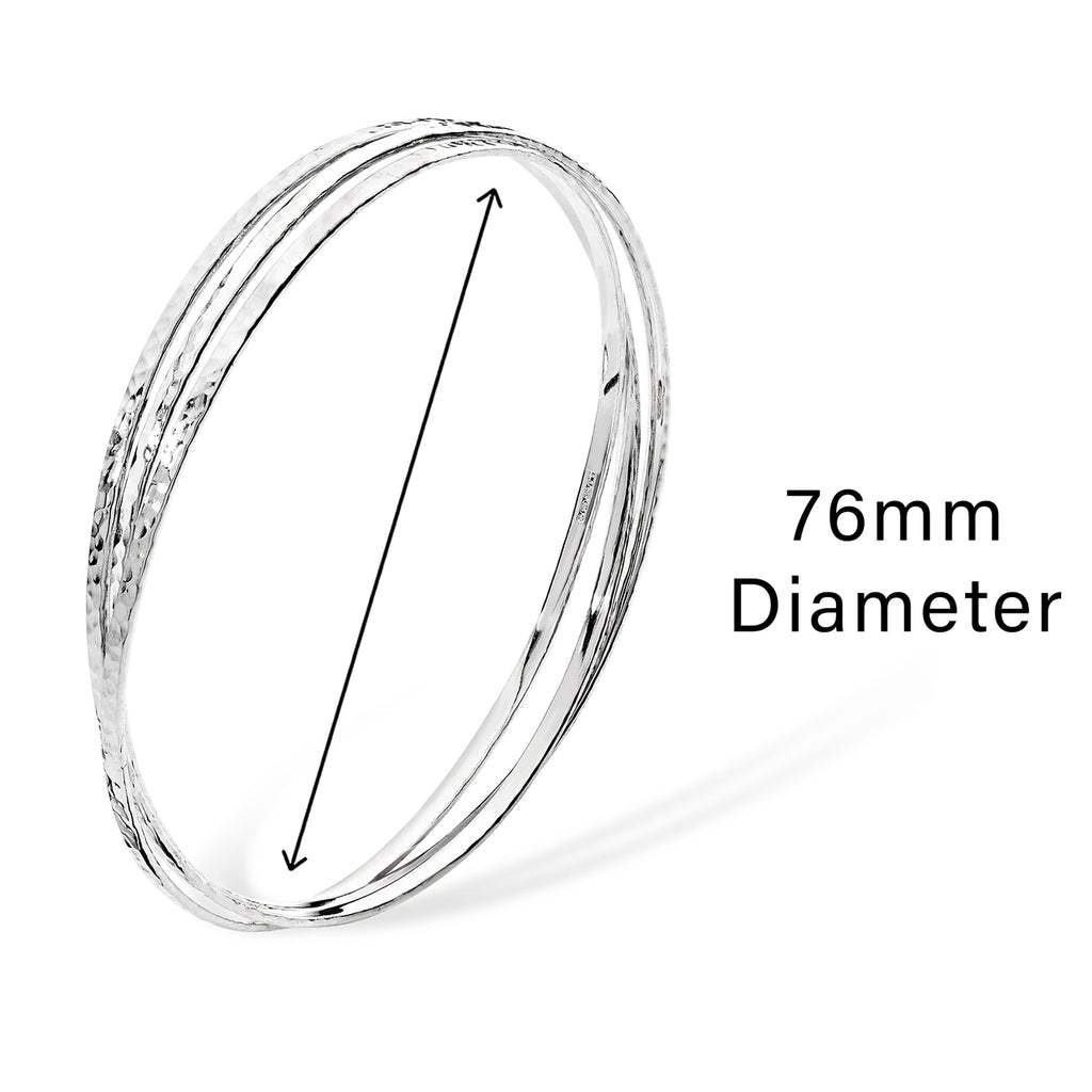 Sterling Silver Treble Intertwined-Style Bangle - Hypoallerganic jewellery for women - 76mm * 8mm