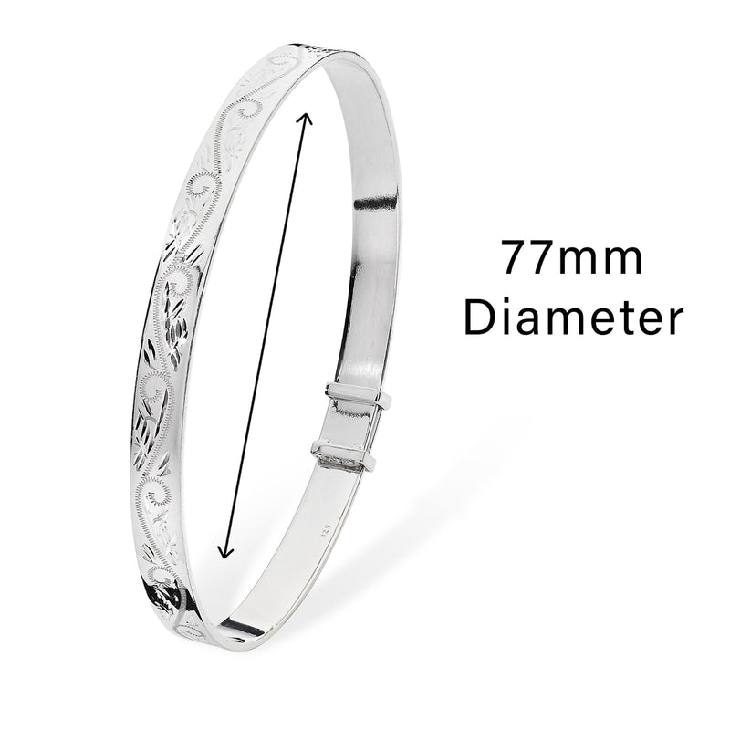 Sterling Silver Engraved Bangle.  Hypoallergenic Gift Jewellery for Special Occasions - 77mm * 6mm