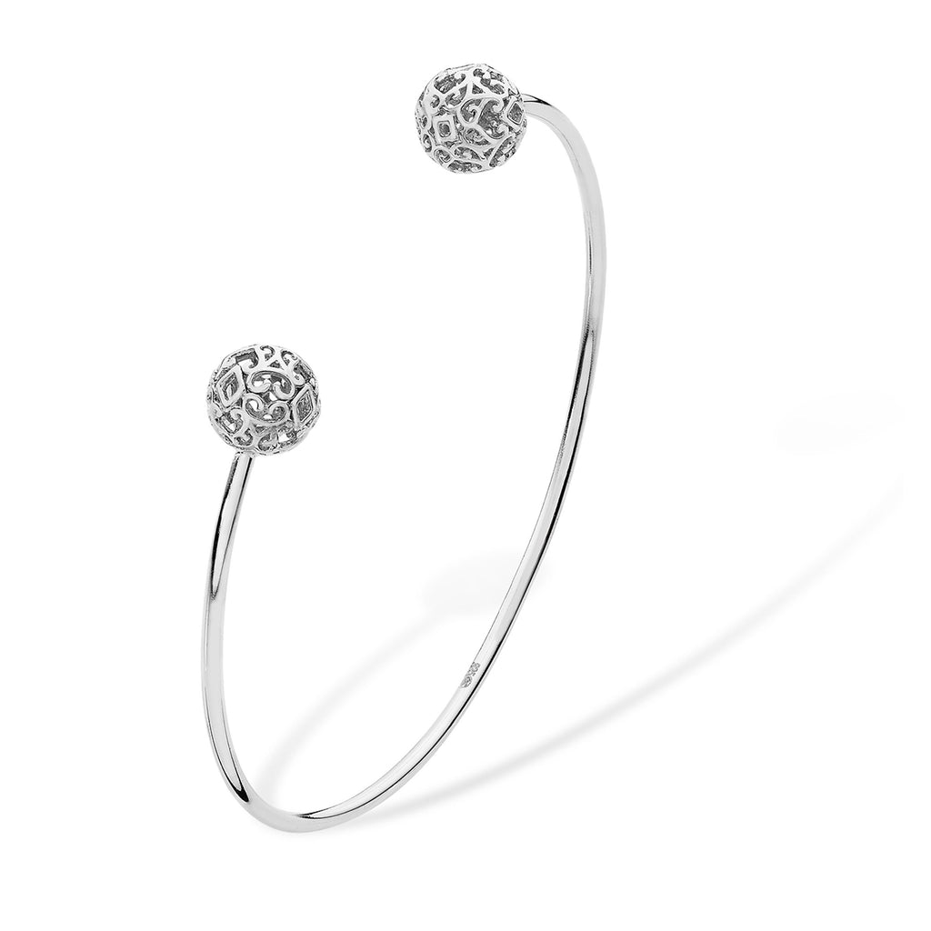 Sterling Silver Fancy Ball Bangle - Hypoallergenic Ladies Jewellery by Aeon - 74mm * 2mm