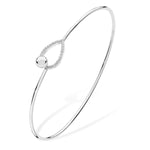 Sterling Silver White Cubic Zirconia Open Teardrop Bangle - Hypoallergenic Jewellery for Women and Girls -  66mm * 1mm