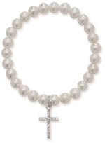 Girls First Holy Communion  Pearl Stretchy Bracelet Cross Charm.  Bracelet Gift for Girls
