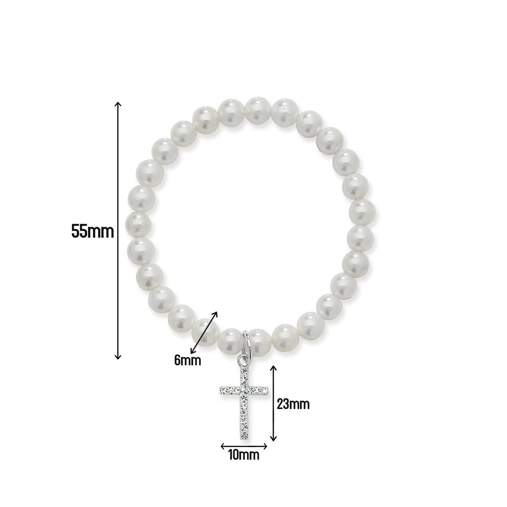 Girls First Holy Communion  Pearl Stretchy Bracelet Cross Charm.  Bracelet Gift for Girls