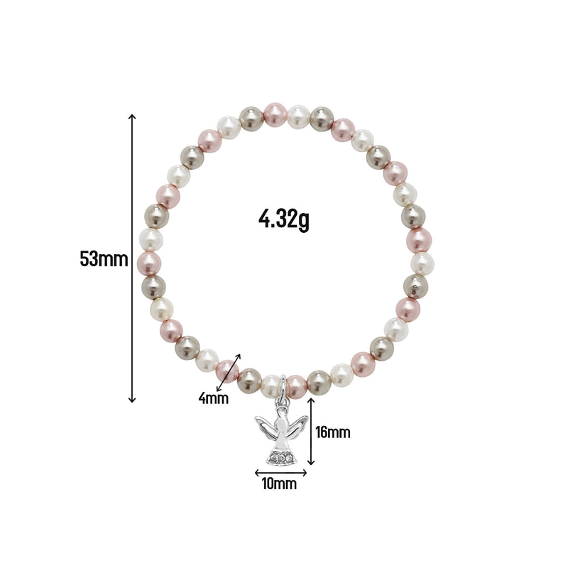 Girls First Holy Communion  Stretch Pearl Bracelet With Angel Pendant. Bracelet Gift for Children Girls