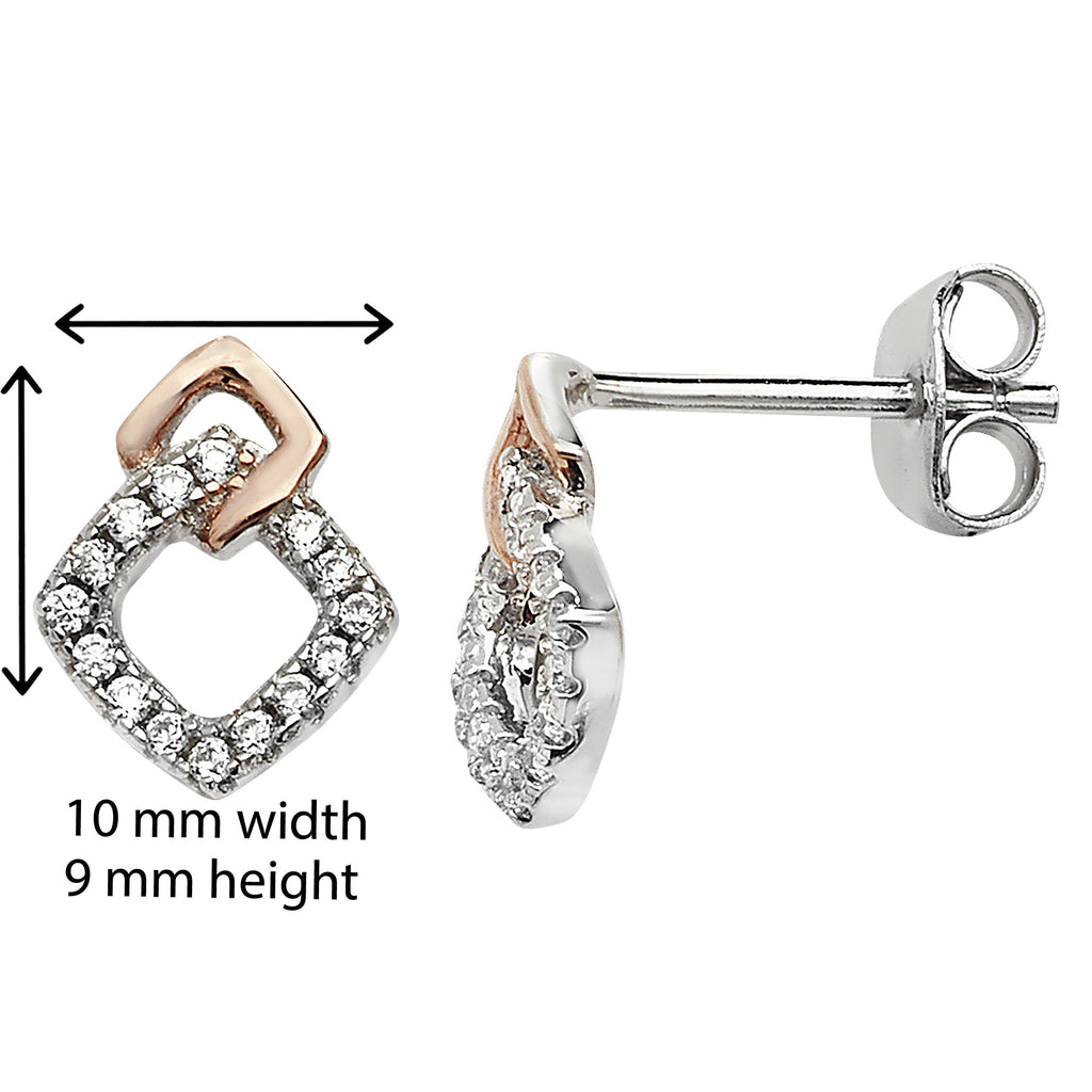 Rose Gold Plated Interlinked Square Drop Earring  - Hypoallergenic Sterling Silver Jewellery for Women