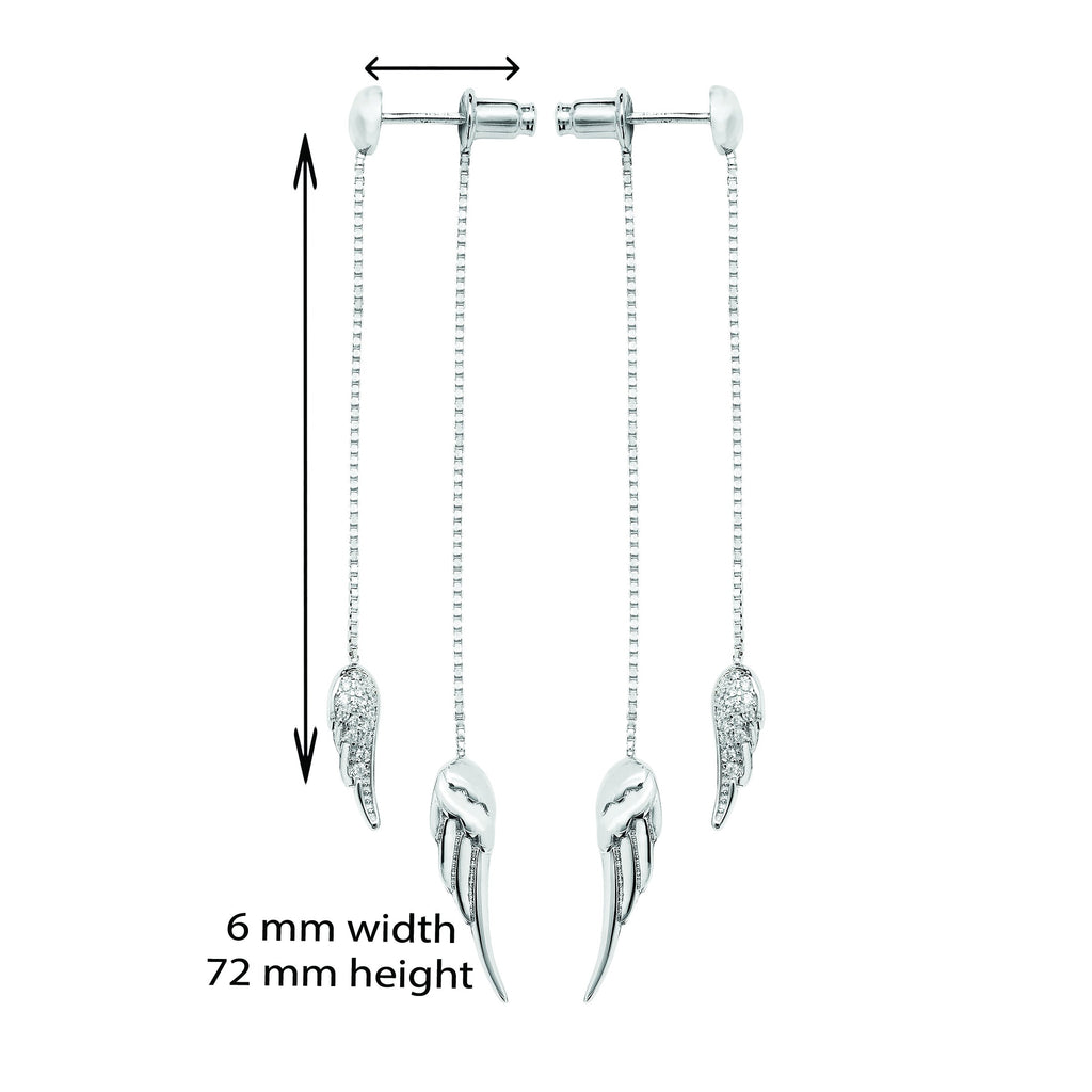 Double Angel Wings Silver Drop Earrings - Hypoallergenic Silver Jewellery for women by Aeon