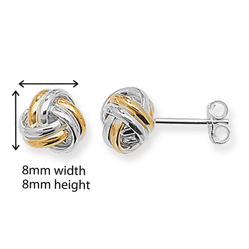 Sterling Silver Two Tone Knot Earring.  Hypoallergenic Sterling Silver Earring for women by Aeon