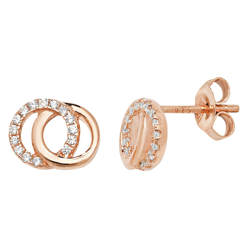 Rose Gold Plated Interlinked Circle Drop Earring - Hypoallergenic Sterling Silver Jewellery for Women