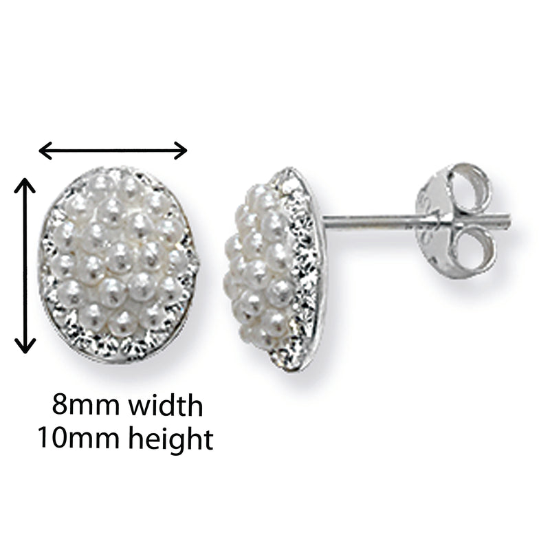 Oval Pave Set Synthetic Pearl & Cubic Zirconia Earrings. Hypoallergenic Sterling Silver Earrings for women by Aeon