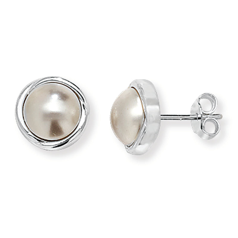 Sterling Silver Pearl Circular Earrings .  Hypoallergenic Sterling Silver Earrings for women by Aeon