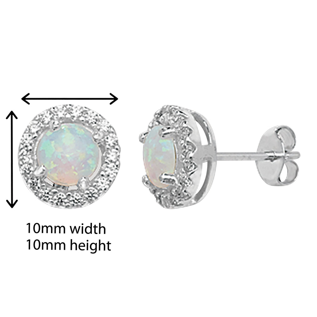 Synthetic Opal and White Cubic Zirconia Oval Earrings - Hypoallergenic Sterling Silver for Ladies