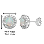 Synthetic Opal and White Cubic Zirconia Oval Earrings - Hypoallergenic Sterling Silver for Ladies