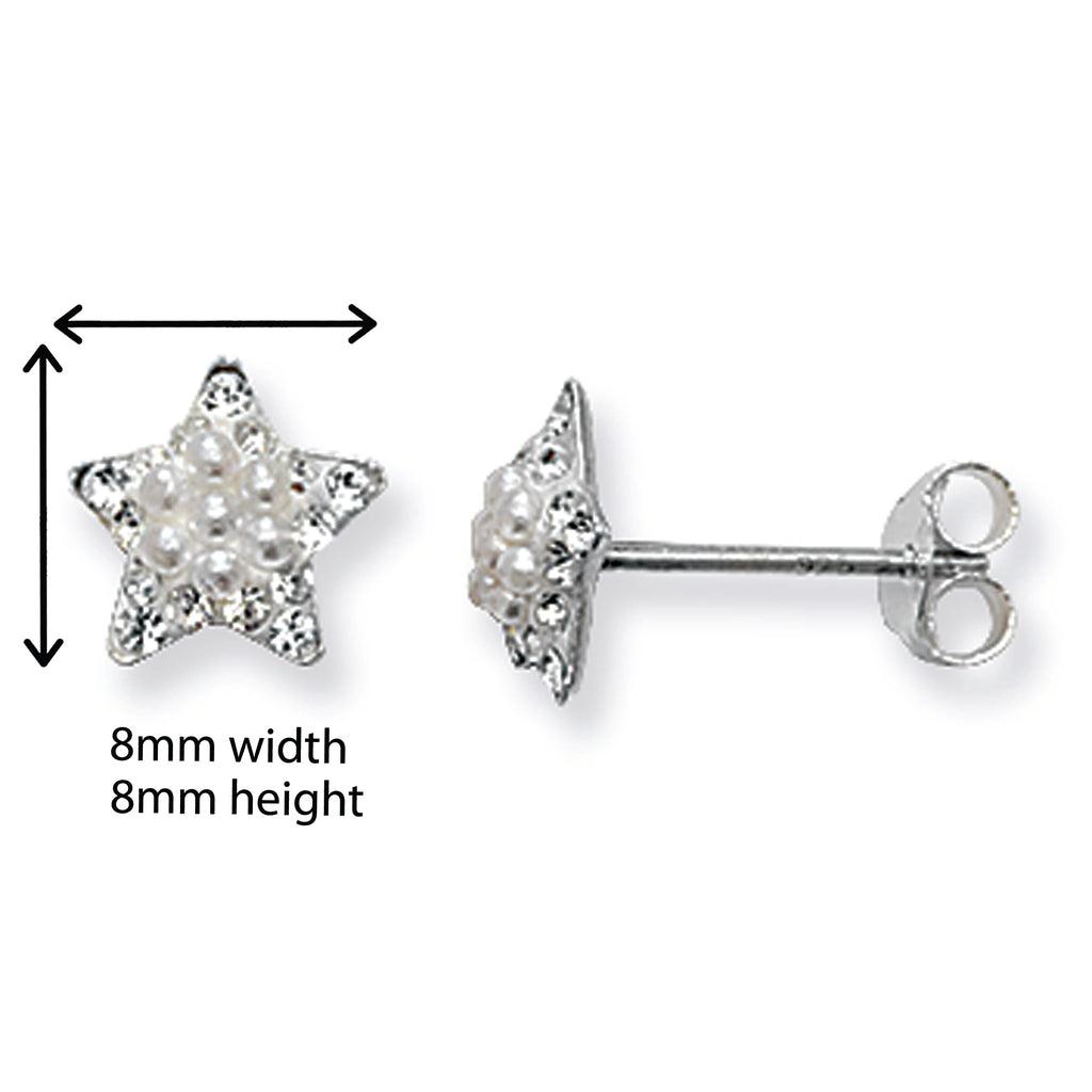 Oval Pave Set Pearl & Cubic Zirconia Star Earrings. Hypoallergenic Sterling Silver Earrings for women by Aeon