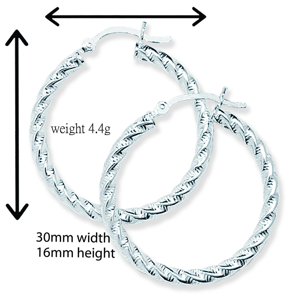 30mm Sterling Silver Twist Hoop Sleeper Earrings - Hypoallergenic Jewellery for Ladies by Aeon