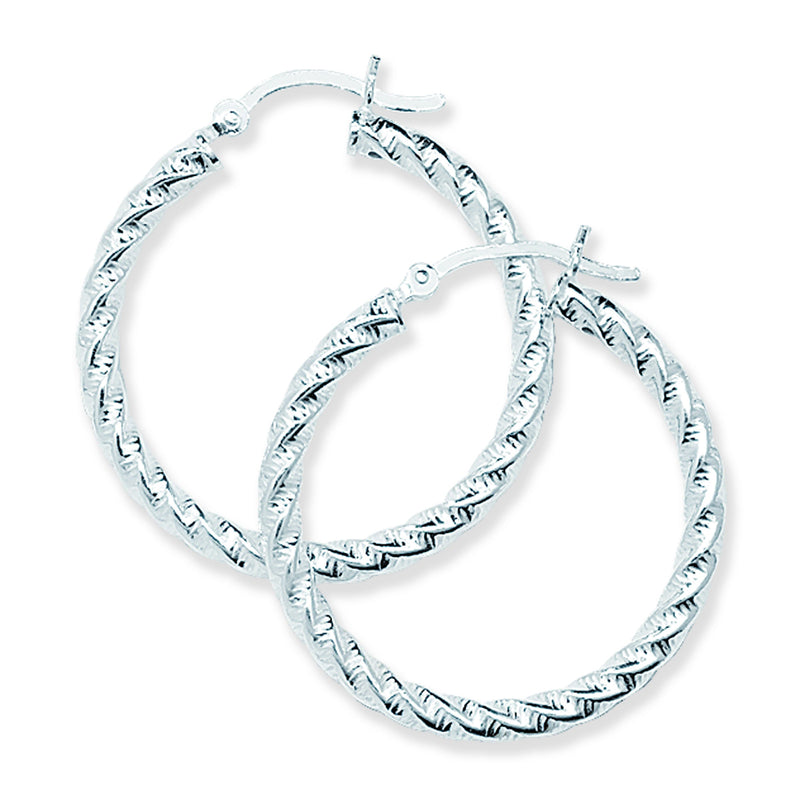 30mm Sterling Silver Twist Hoop Sleeper Earrings - Hypoallergenic Jewellery for Ladies by Aeon