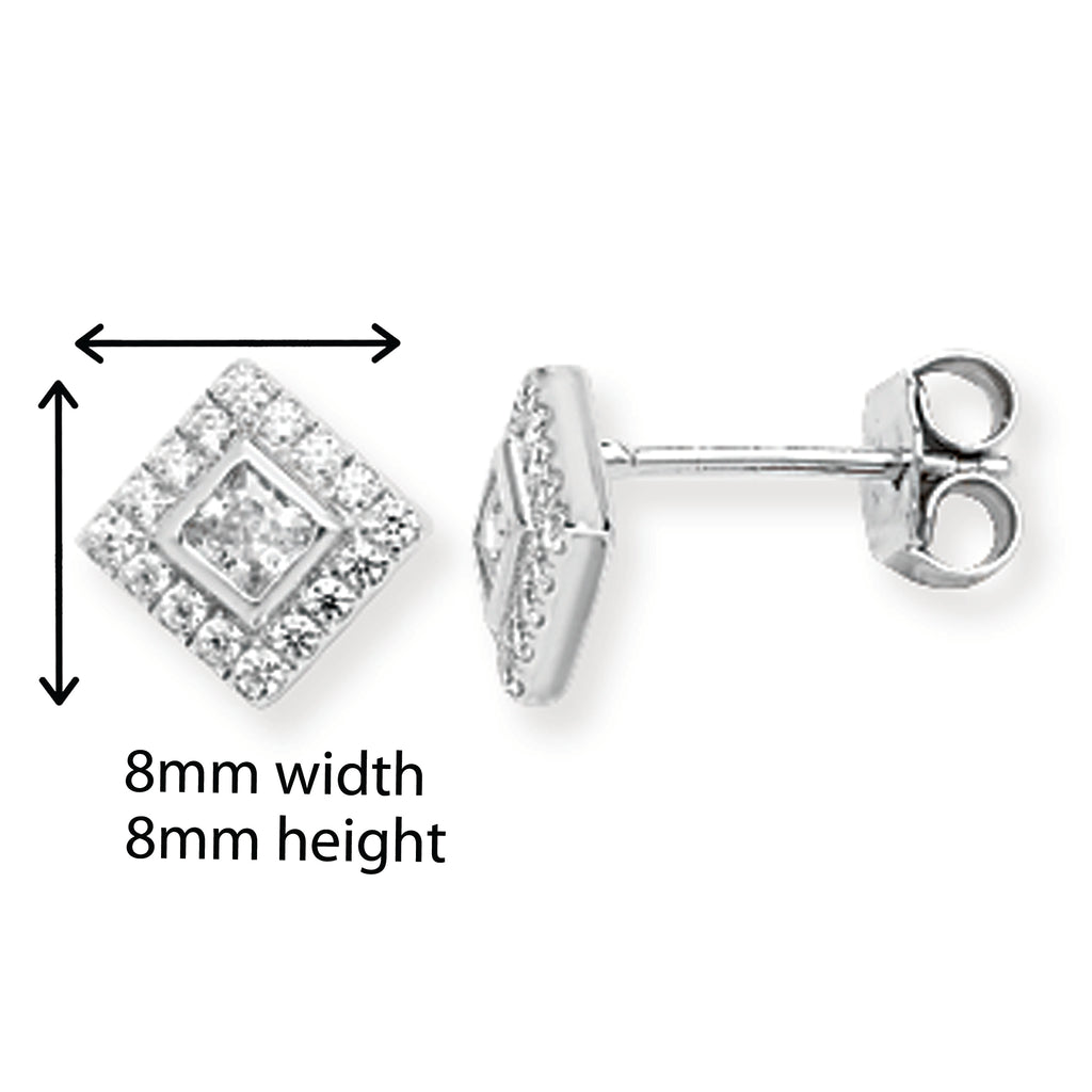 Square Set Cubic Zirconia Earrings.  Hypoallergenic Silver Earrings for Women