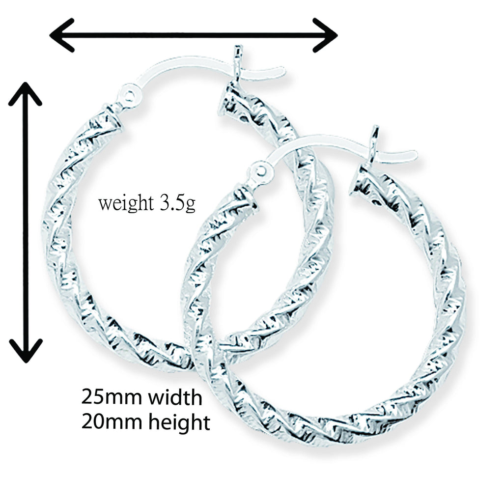 25mm Sterling Silver Twist Hoop Sleeper Earrings - Hypoallergenic Jewellery for Ladies by Aeon