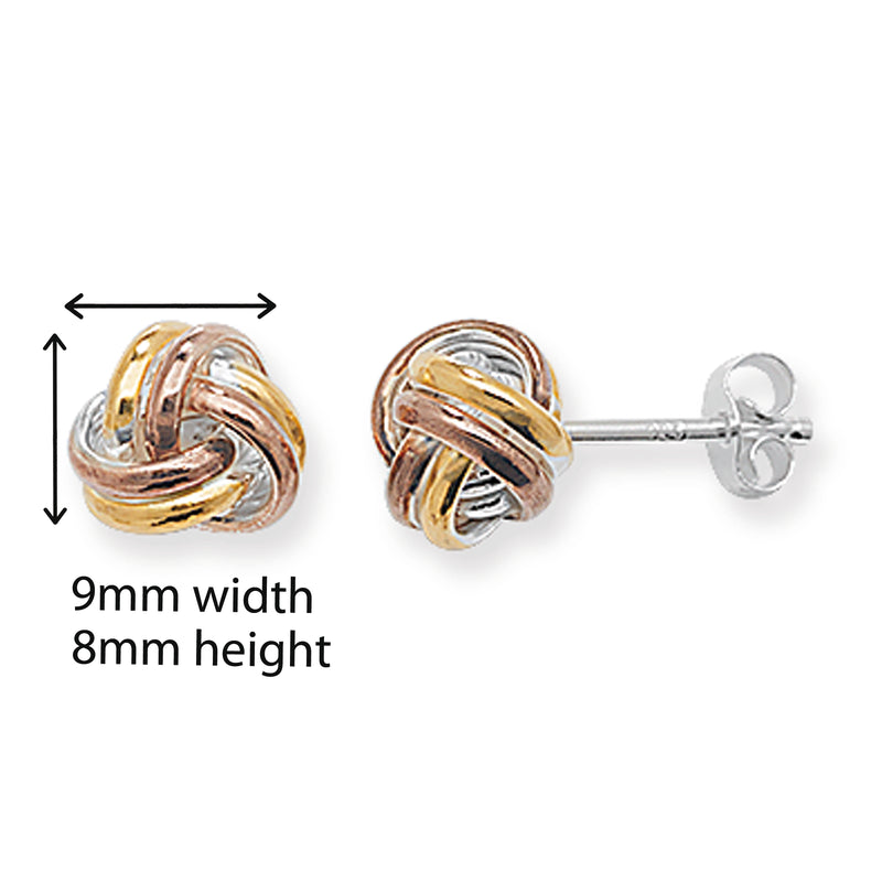 Sterling Silver Three Tone Knot Stud Earring. Hypoallergenic Sterling Silver Earring for women by Aeon