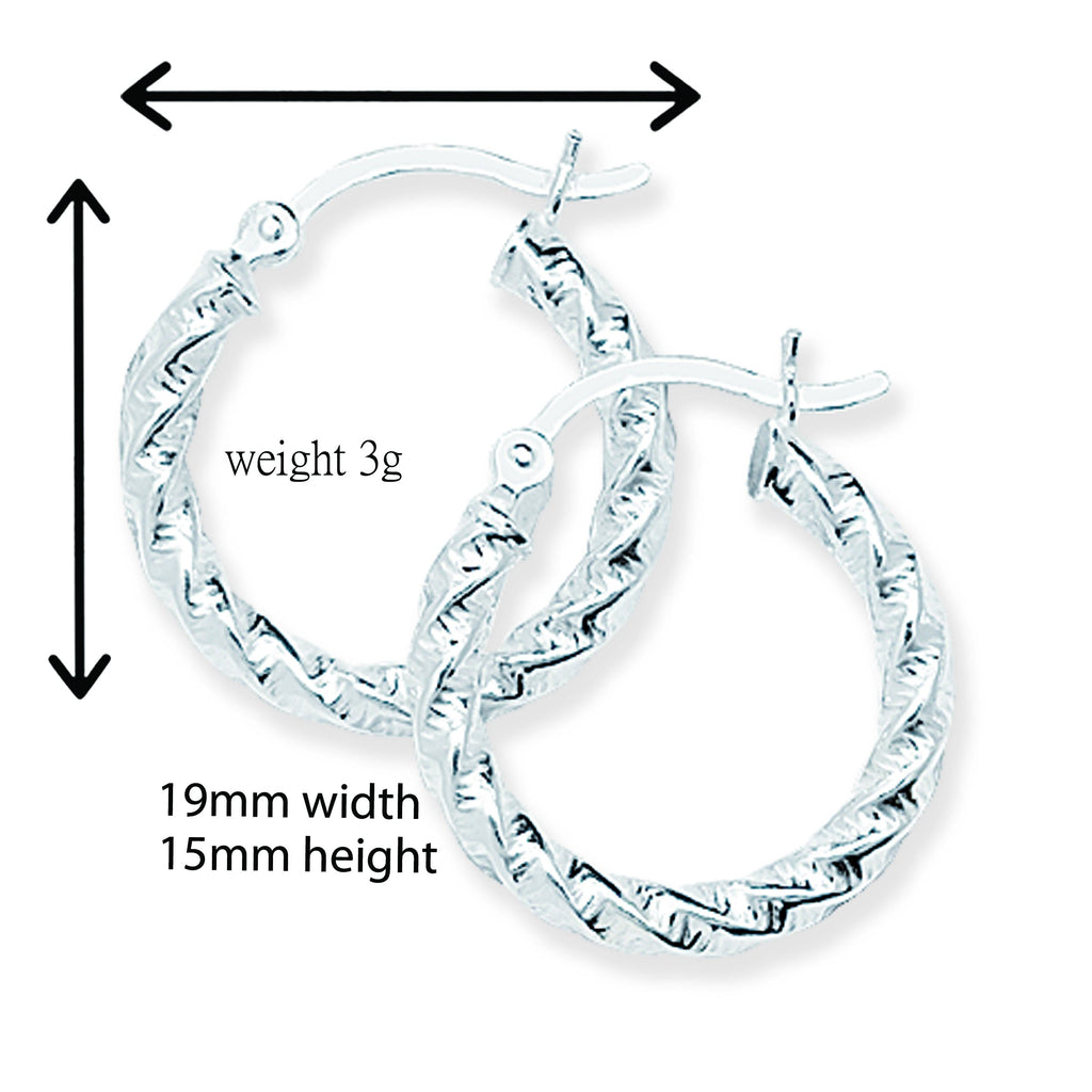 20mm Sterling Silver Twist Hoop Sleeper Earrings - Hypoallergenic Jewellery for Ladies by Aeon