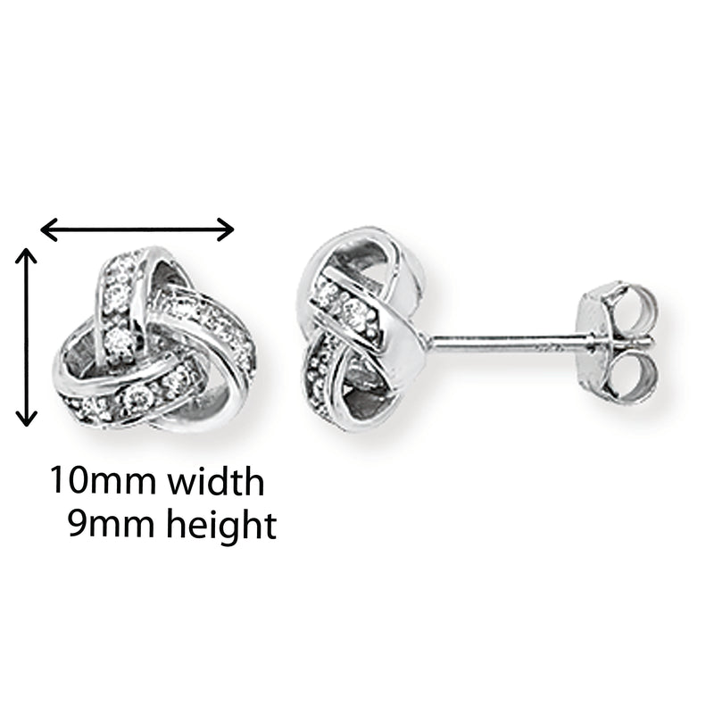 Sterling Silver Knot Stud Earring with Cubic Zirconia.  Hypoallergenic Sterling Silver Earrings for women