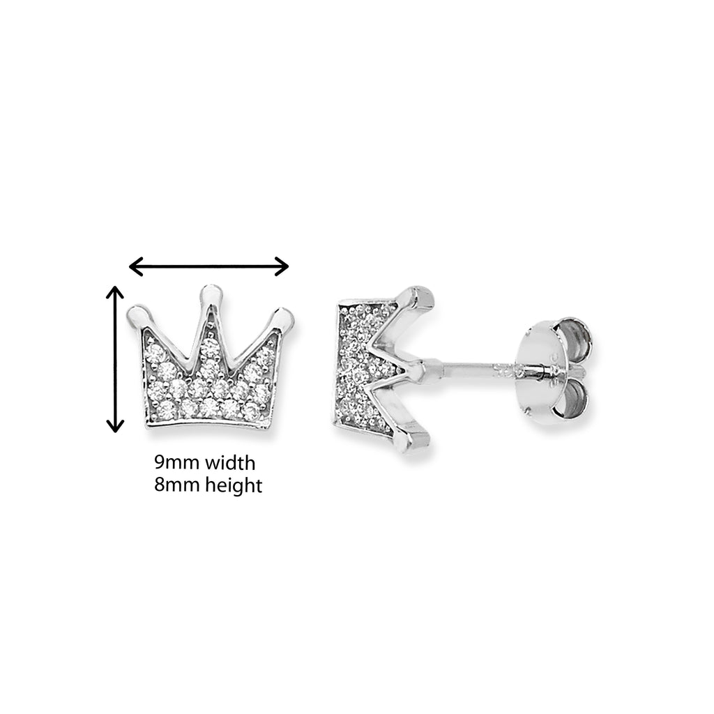 Sterling Silver Crown Stud Earrings Set with Cubic Zirconia's.