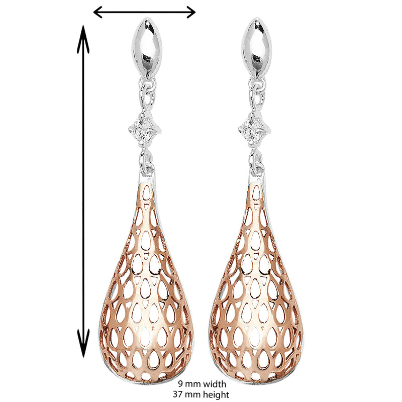 Sterling Silver Two-Tone Filigree Style Drop Earring -Hypoallergenic Silver Jewellery for women by Aeon- 37mm * 9mm