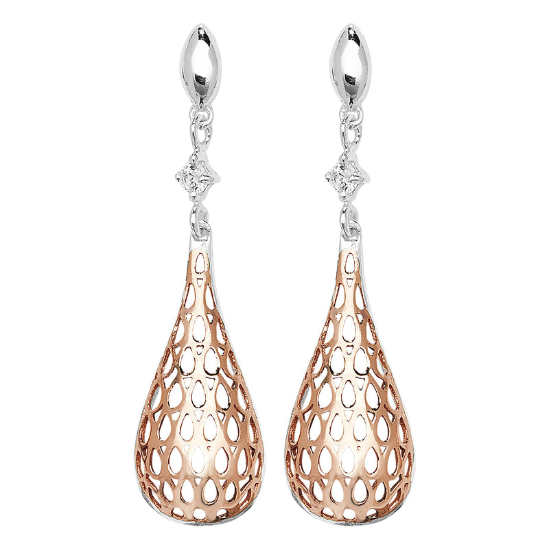 Sterling Silver Two-Tone Filigree Style Drop Earring -Hypoallergenic Silver Jewellery for women by Aeon- 37mm * 9mm