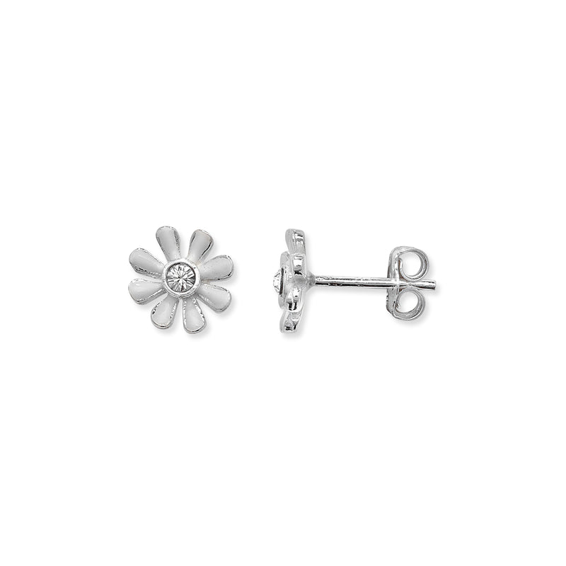 Sterling Silver Childrens Daisy Enamel Stud Earrings. Jewellery for Children 9mm