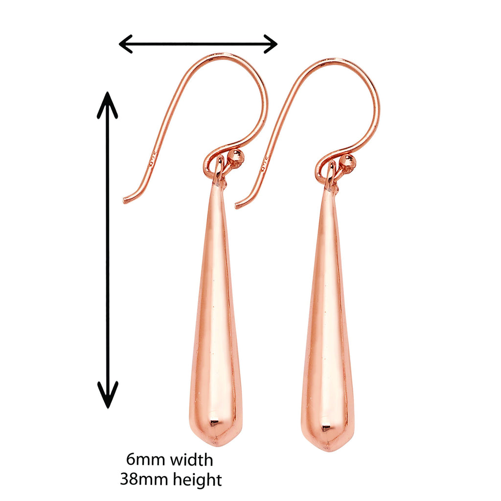 Aeon Sterling Silver Rose Gold Plated Tear Drop Earring French Hook - Hypoallergenic Sterling Silver Jewellery for Women - Elegant Design Unique Durable Style for Ladies - 38mm * 6mm