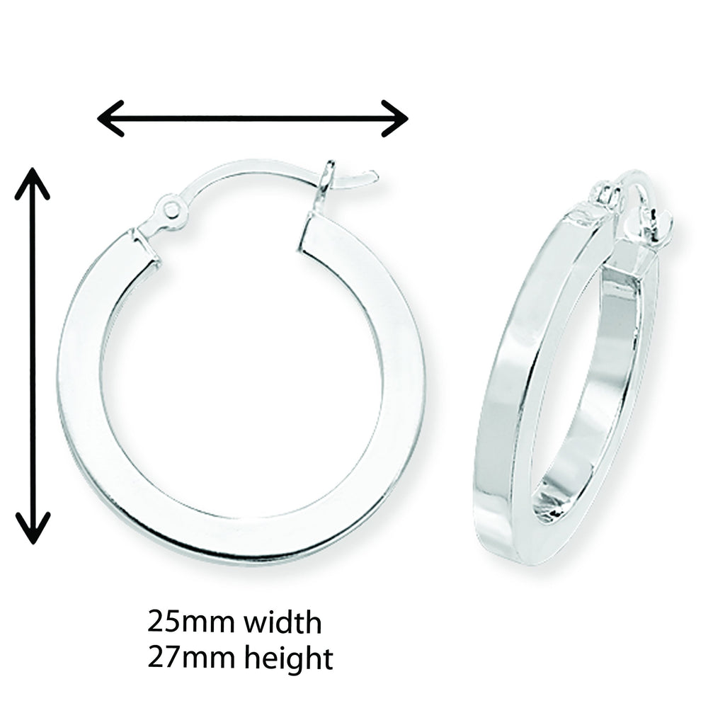 Sterling Silver Hoop Earrings with Square Edge - Hypoallergenic Jewellery for Ladies