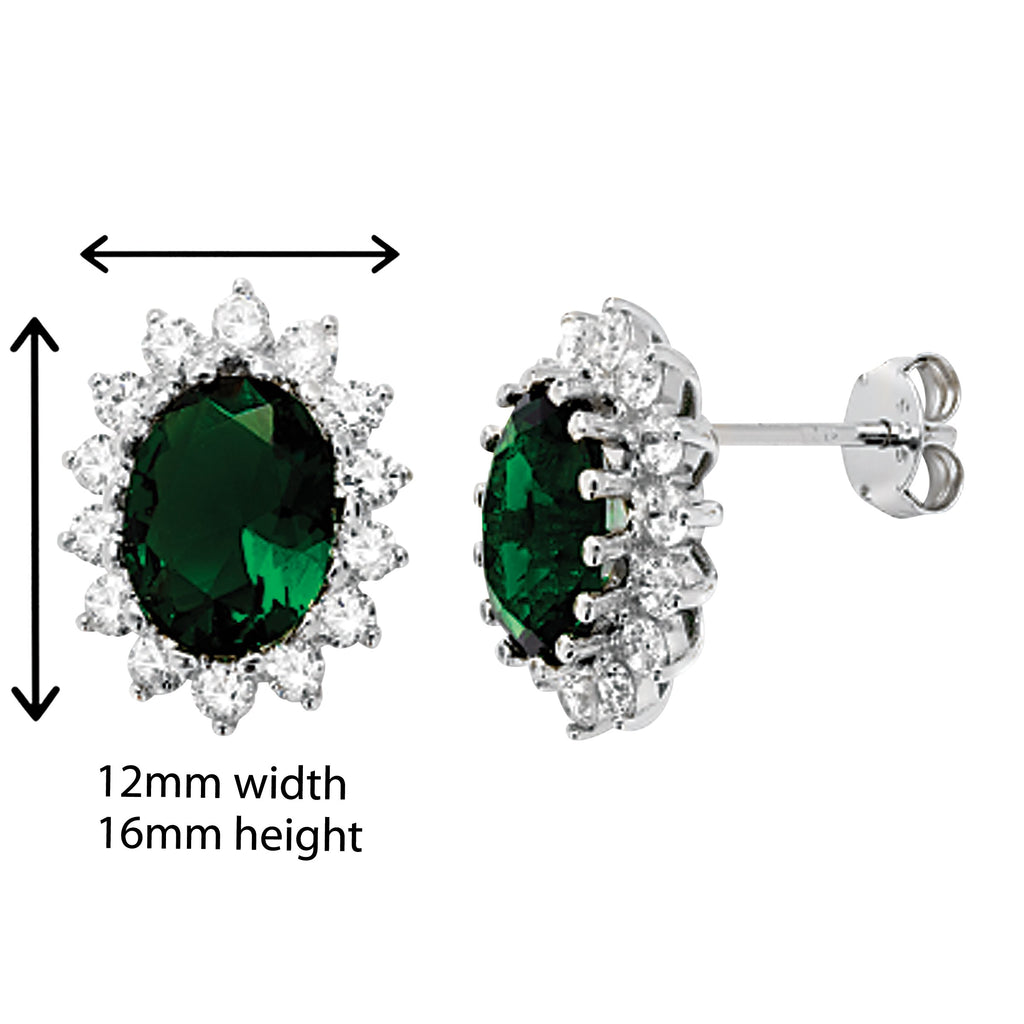 Emerald and White Cubic Zirconia Stud - Hypoallergenic Sterling Silver Jewellery for Ladies