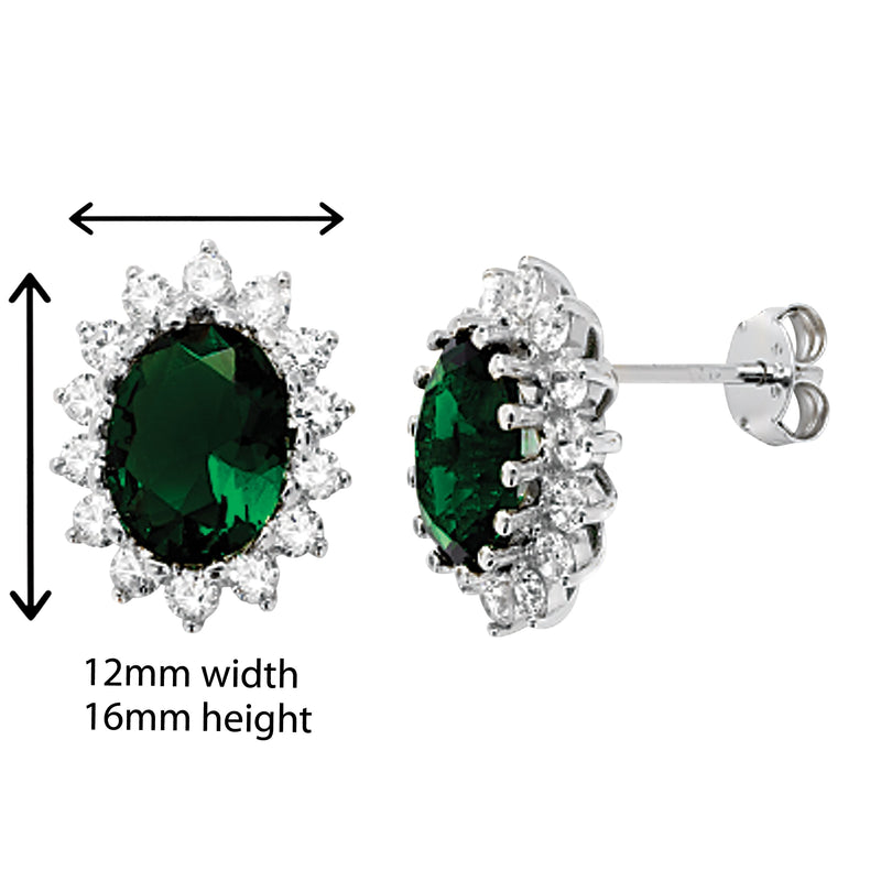 Emerald and White Cubic Zirconia Stud - Hypoallergenic Sterling Silver Jewellery for Ladies