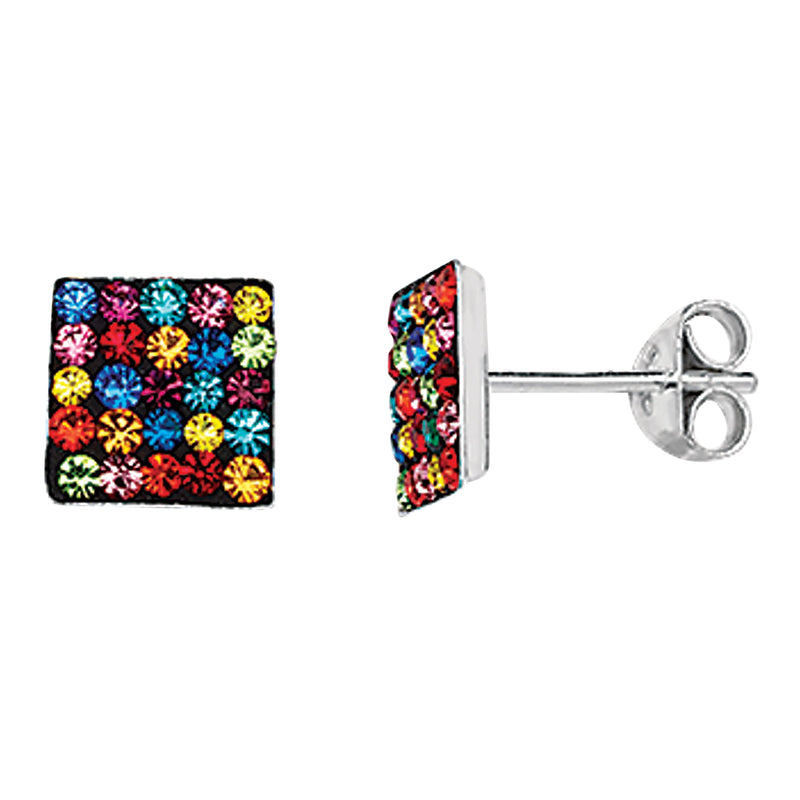 Multi Colour Crystal Square Drop Earrings - Hypoallergenic Sterling Silver for Ladies