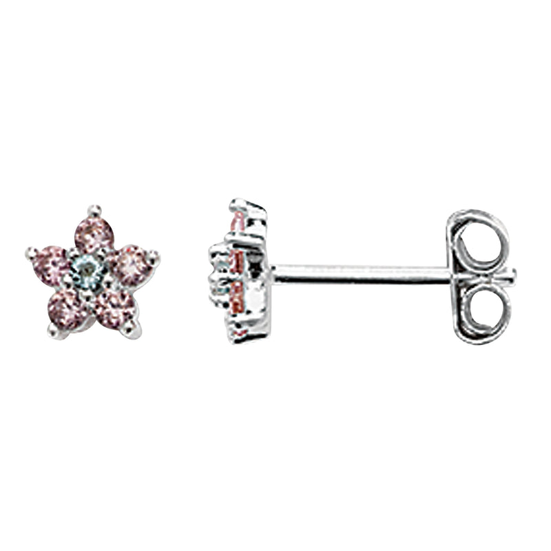 Kids Pink Flower Stud Earring - Hypoallergenic Sterling Silver Jewellery for Children