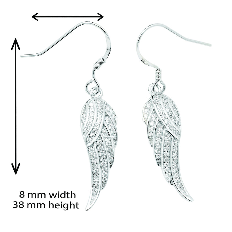 Sterling Silver Wing Earrings with White Cubic Zirconia - Hypoallergenic Silver Jewellery for women by Aeon