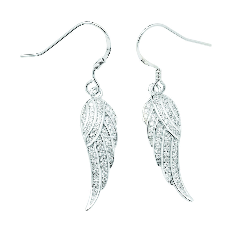 Sterling Silver Wing Earrings with White Cubic Zirconia - Hypoallergenic Silver Jewellery for women by Aeon