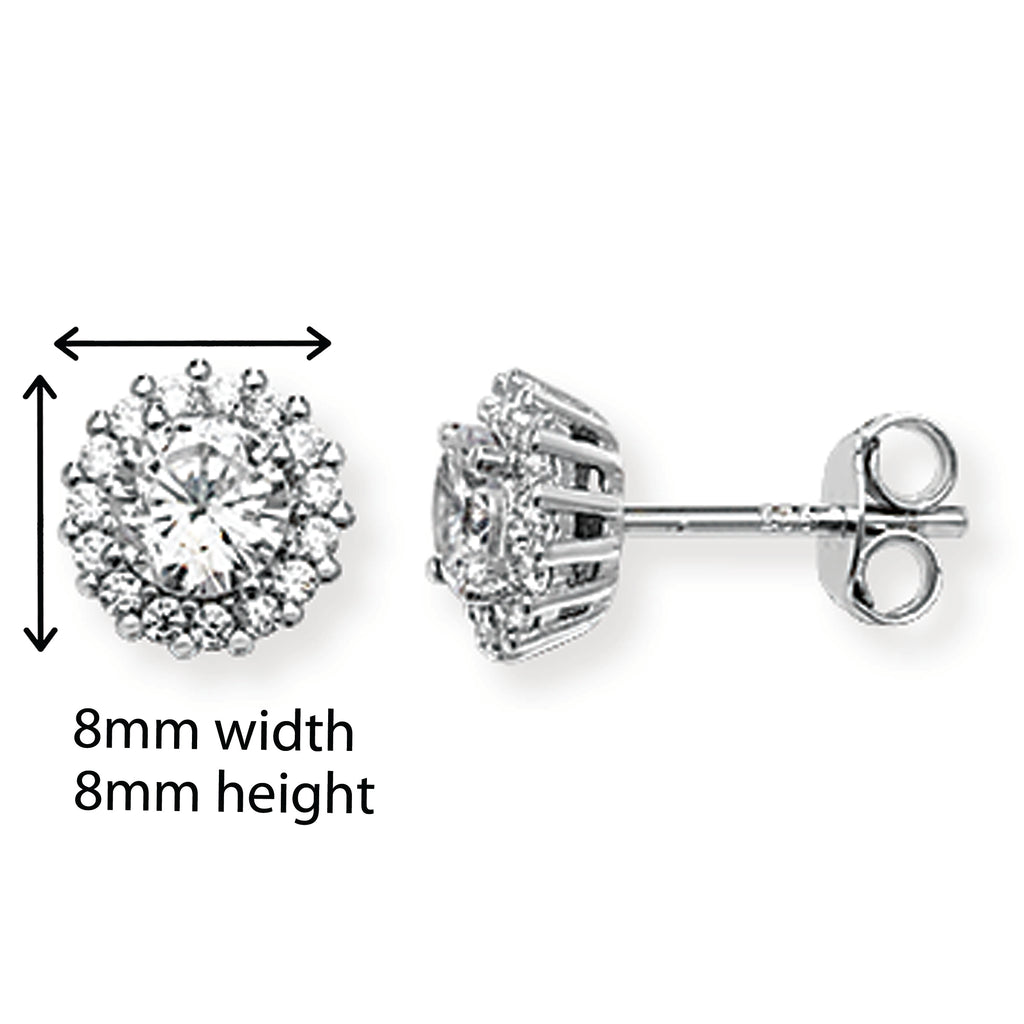 Sterling Silver Round Cubic Zirconia Stud Earrings.  Hypoallergenic Silver Stud Earrings For Women.